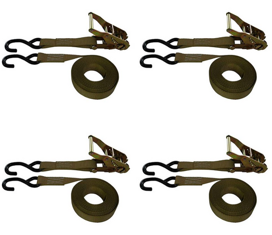 1" x 10' Standard Ratchet Strap With S-Hooks, 4-Pack - Black